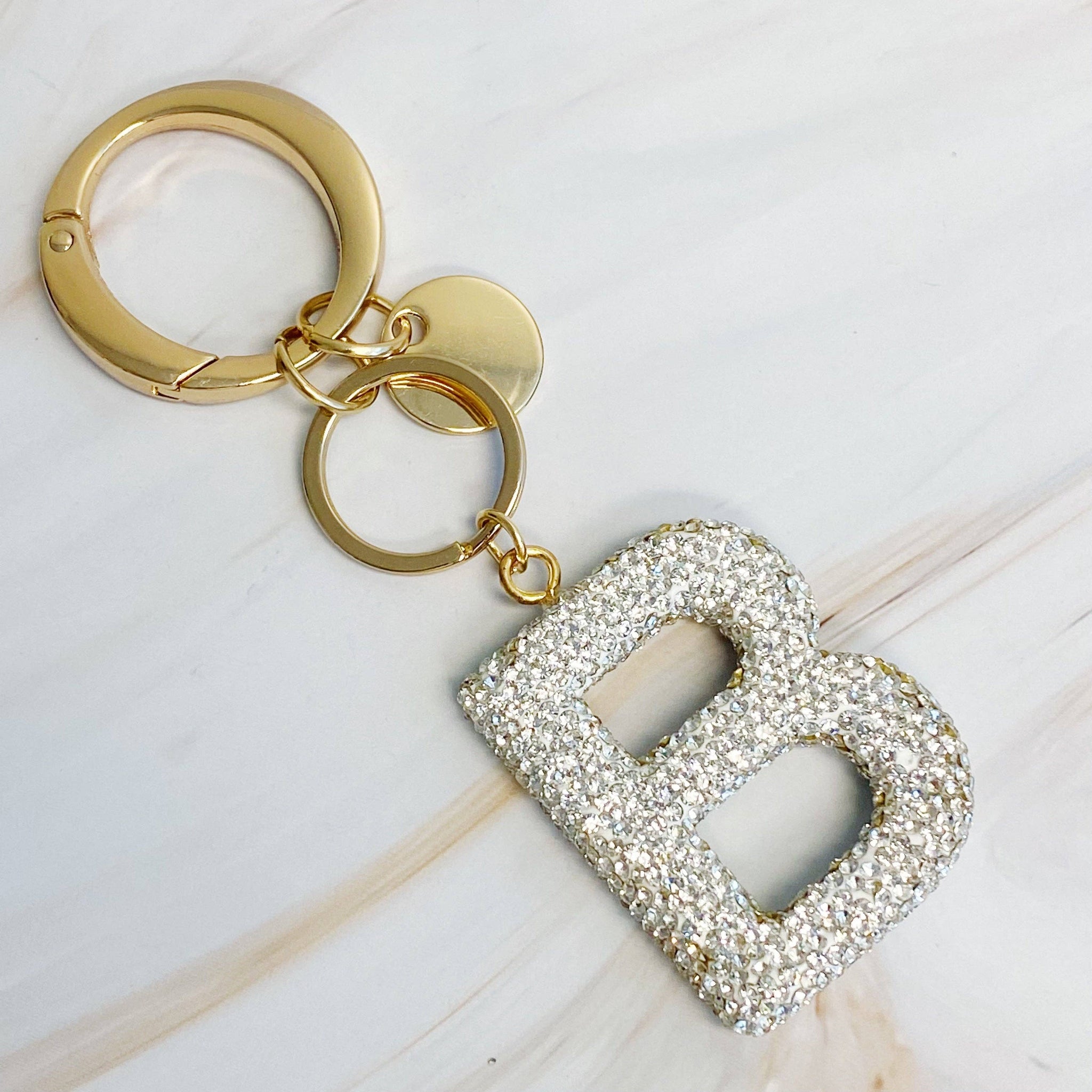 It Girl Glam Initial Key Chain: Crystal Clear / B