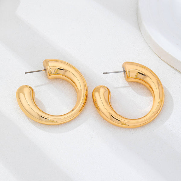 Bold Gold-Tone Chunky Tubular Open Hoop Earrings | 80E62231: Gold - Lulu Bella Boutique