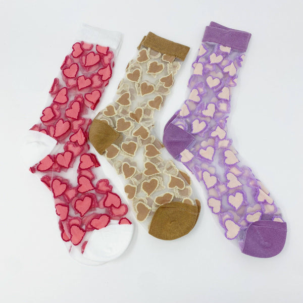 Heartful Love Sheer Socks: Pink