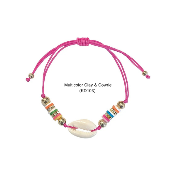 Kids Corded & Colorful Bracelets | Tie + Stretch: Pink Clay & Rose Quartz Rock Chip (KD107) - Lulu Bella Boutique