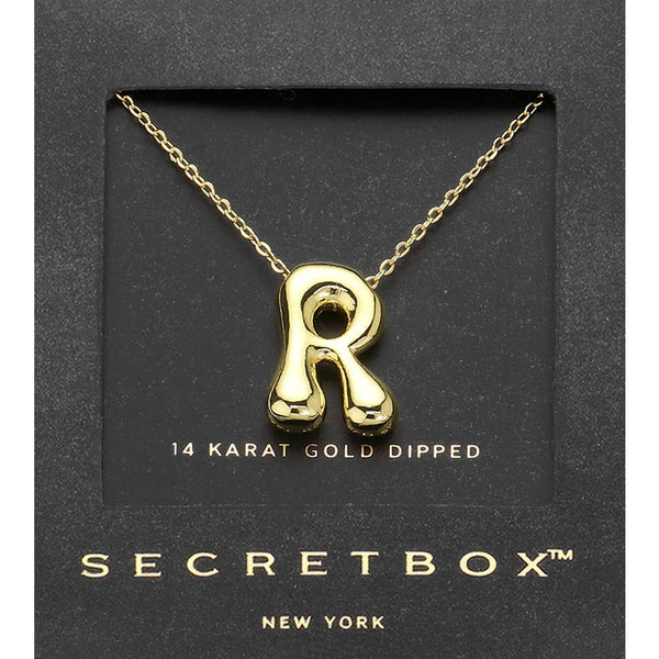 SECRET BOX_ 14K Gold Dipped Bubble Initial Pendant Necklace
: N