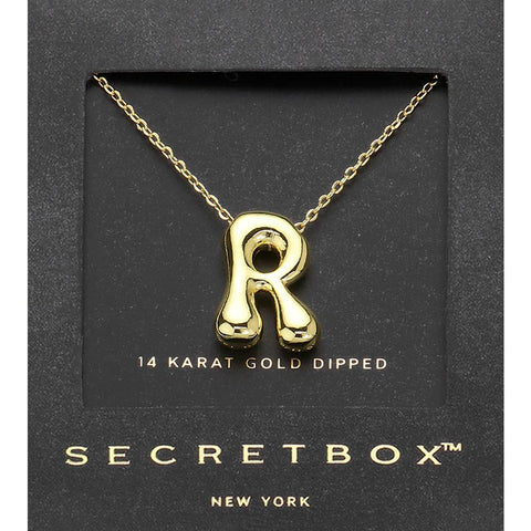 SECRET BOX_ 14K Gold Dipped Bubble Initial Pendant Necklace
: R