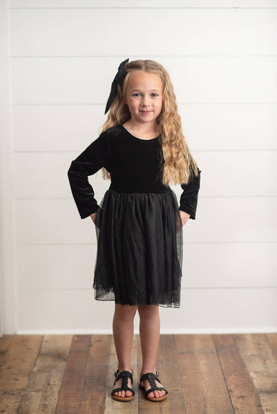 Kids Classic Black Velvet Tulle Fancy Party Holiday Dress: 7/8