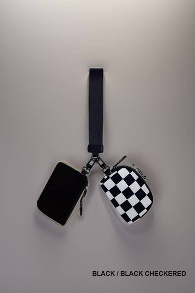 Dual Pouch Wristlet Keychain Wallet: BLACK/BLACK CHECKERED