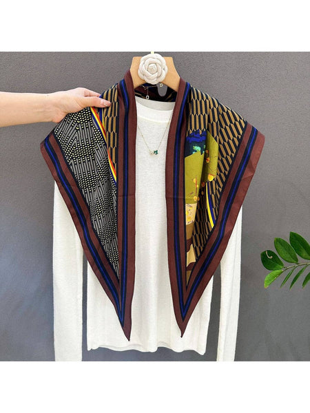 Contrast Border Abstract Pattern Triangle Bandana: Brown
