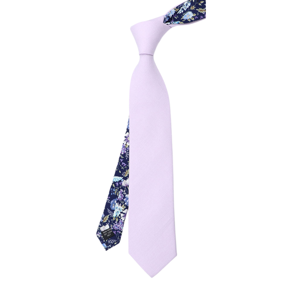 Lilac Two-Tone Solid & Purple Floral Tail Tie