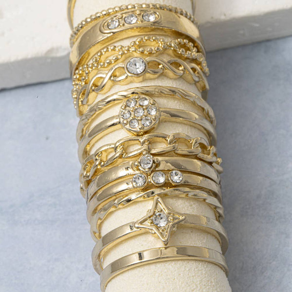 Crystal Star And Pave Stacking Ring Set