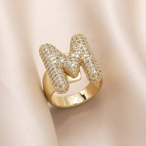 INITIAL MONOGRAM PAVE RHINESTONE BUBBLE RING | 40R101: M