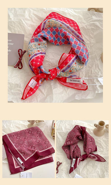 Red Passion Floral Bandana Square scarf - Lulu Bella Boutique