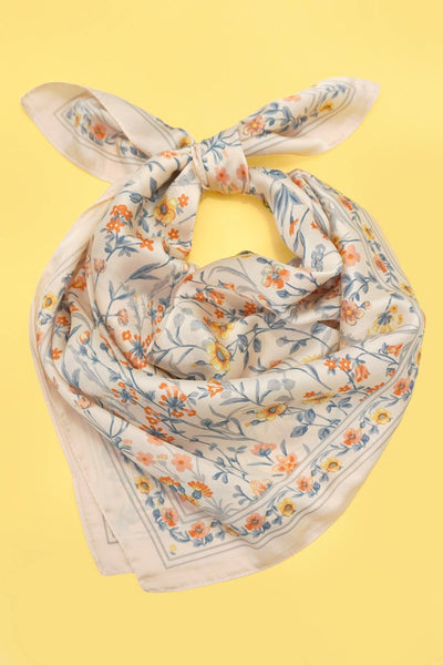 Floral Flower Silk Finish Bandana Scarf: BEIGE