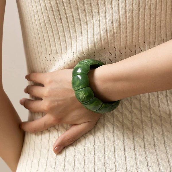 Color-Block Acrylic Stretch Cord Bracelet: Green