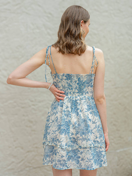 RP2392 - Blue Floral Charm Dress: S - Lulu Bella Boutique