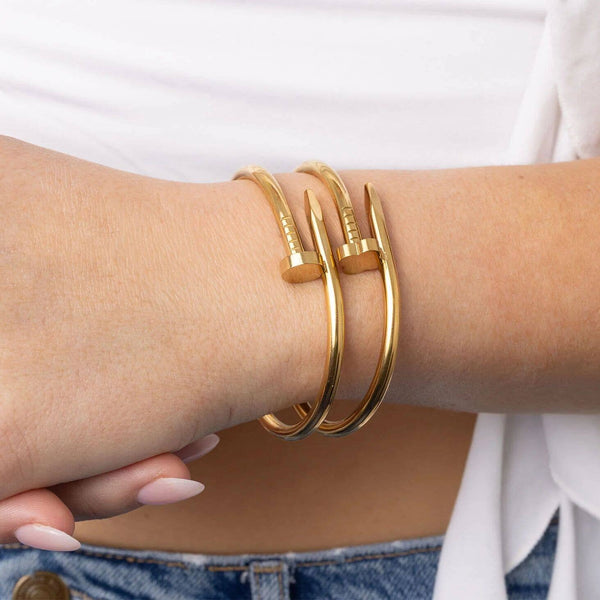 18K Gold PVD Stainless Steel Nail Bangle : Gold - Lulu Bella Boutique
