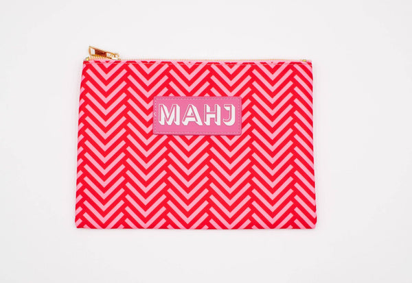 Premium Mahjong Card & Accessory Bag: Stripes- Purple & Green Card & Accessory Bag