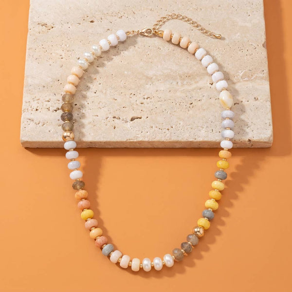 Smooth Stone Rondelle Beaded Strand Necklace