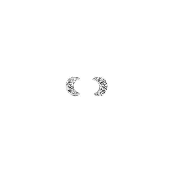 CZ Diamond Moon Screw Flat Back Earrings: Silver