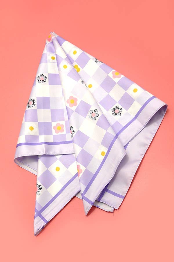 FLOWER DAISY PRINT SILKY FEEL BANDANA SCARF: Lilac