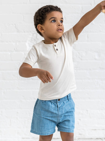 Organic Baby & Kids Luke Chambray Shorts: 12-18M - Lulu Bella Boutique