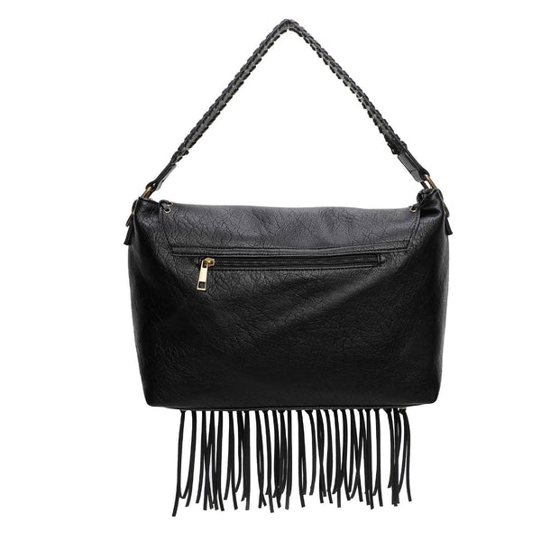 Lacey Fringe Messenger in Black