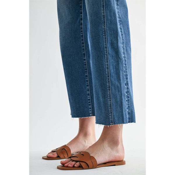 MID RISE STRAIGHT TUMMY TUCK CROP LOOSE FIT: BLUE CHILL / 24 - Lulu Bella Boutique