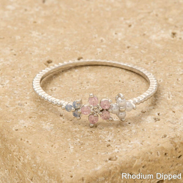 Delicate Gold Dipped Cz Floral Ring