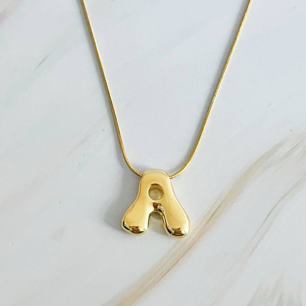 Balloon Letter Initial Necklace: Yellow Gold / R