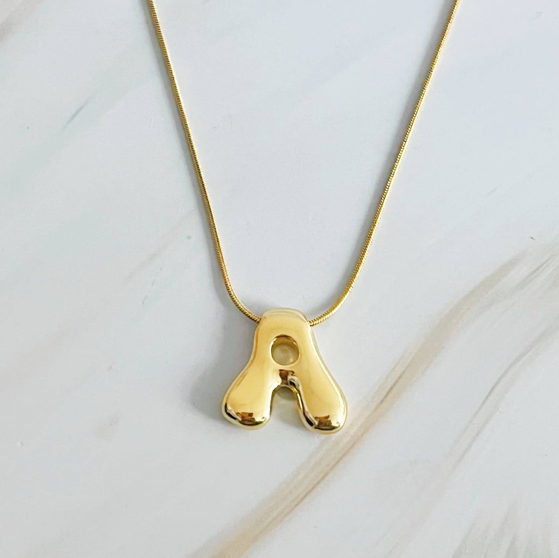 Balloon Letter Initial Necklace: Yellow Gold / A