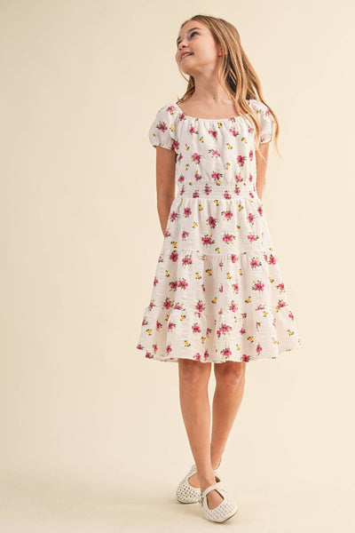 TWEEN KIDS GIRLS PEASANT PUFF SLV SMOCKED WAIST (7-12): 7 - Lulu Bella Boutique