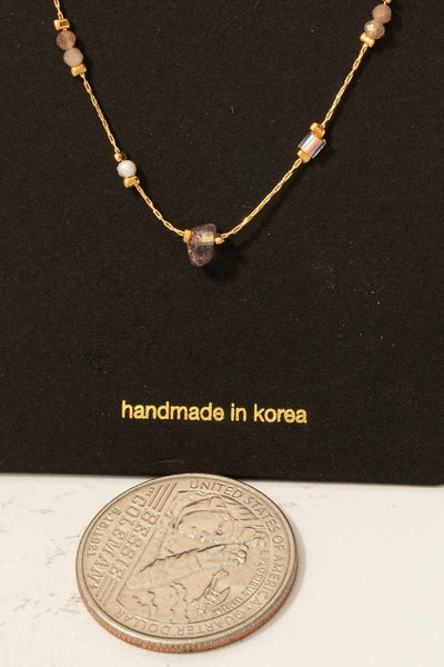Pearl And Chip Stone Station Beads Chain Necklace: PK - Lulu Bella Boutique