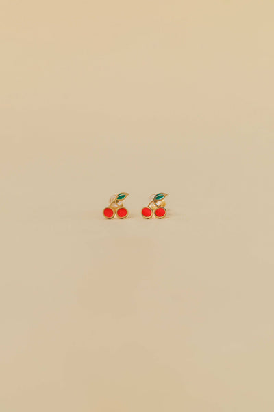 Cherry Enamel Flat Back Kids Earrings