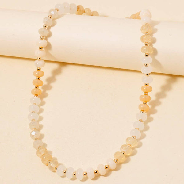 Round Stone Beaded Necklace: NAT