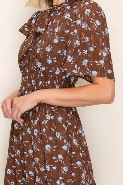 Ditsy Floral Tiered Midi Dress: Brown
