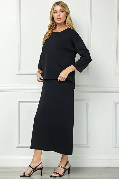 D5951 Cool-touch knit relaxed sweater dress: BLACK / S-M-L (2-2-2) - Lulu Bella Boutique