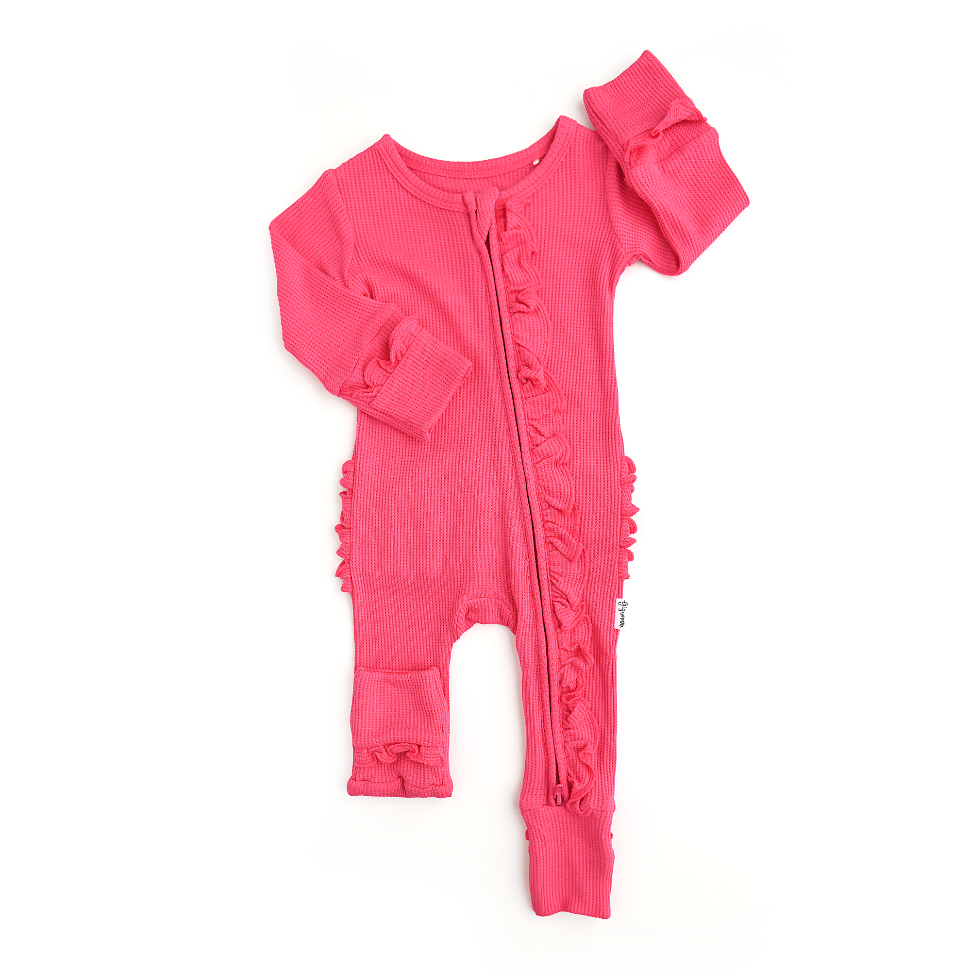 Raspberry Ruffle Zip Bamboo Waffle Baby Clothing : 3-6m