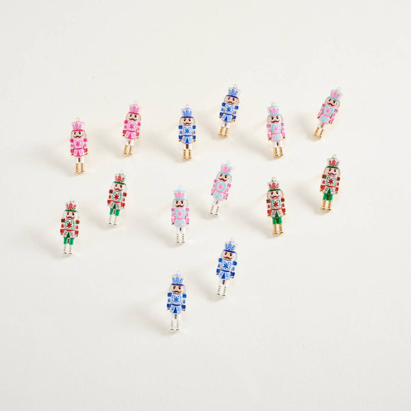 1 In Enamel Christmas Nutcracker Floral Print Post Earrings: Silver/Light Pink / ONE