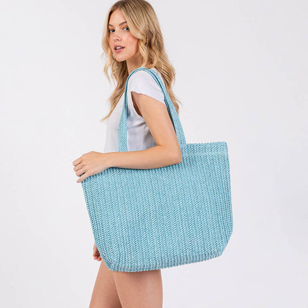Solid Crochet Straw Tote Bag / Beach Bag
: Beige - Lulu Bella Boutique