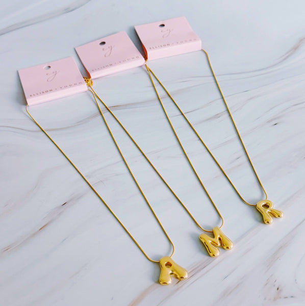 Balloon Letter Initial Necklace: Yellow Gold / T