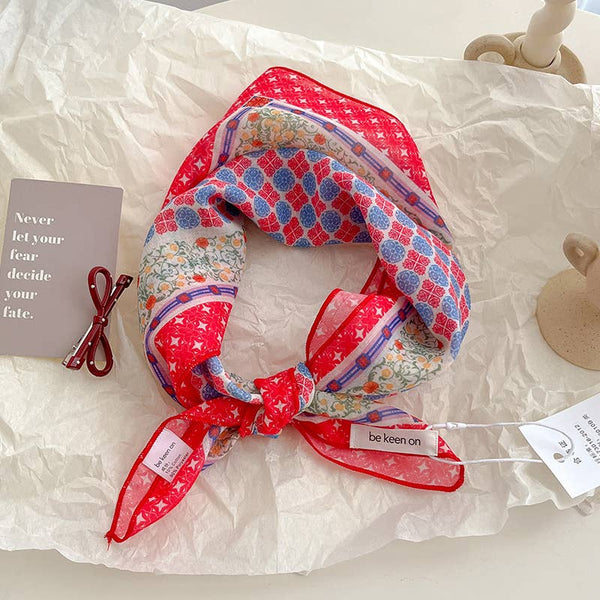 Red Passion Floral Bandana Square scarf - Lulu Bella Boutique