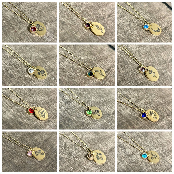 Gold Birth Flower Necklaces - Stainless Steel: April - Lulu Bella Boutique