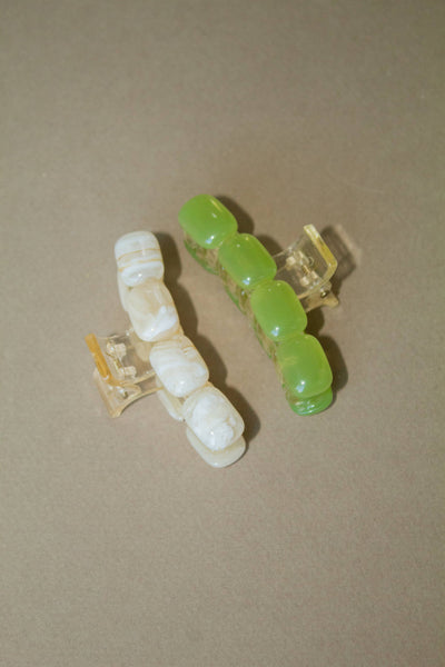 4 Stone Claw Clip: Cream Marble