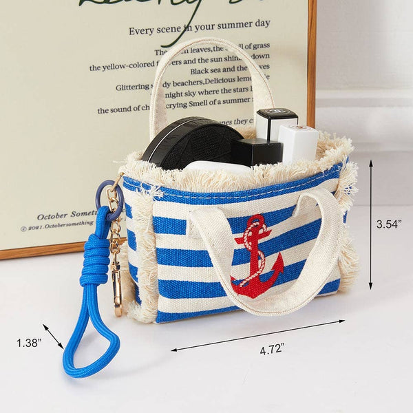 Nautical Anchor Mini Canvas Tote Bag Keychain Bag Charm - Lulu Bella Boutique