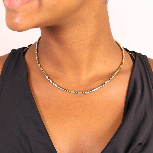 18k Gold Turquoise Rhinestone Tennis Chain Necklace: 16"+2" / 3mm - Lulu Bella Boutique