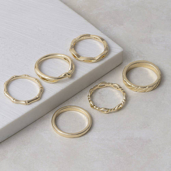 5 Piece Gold Textured Band Ring Stack Set
