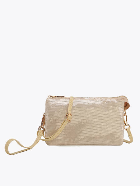 M013SQN Riley Sequin 3 Compartment Crossbody/Wristlet: Lt. Pink - Lulu Bella Boutique