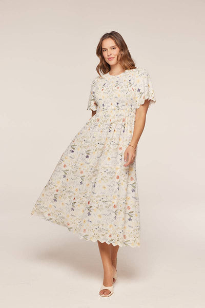 Embroidered Floral Dress: CREAM / S - Lulu Bella Boutique