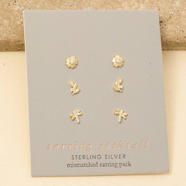 Sterling Silver Mixed Flat Back Stud Earrings Set: GZ