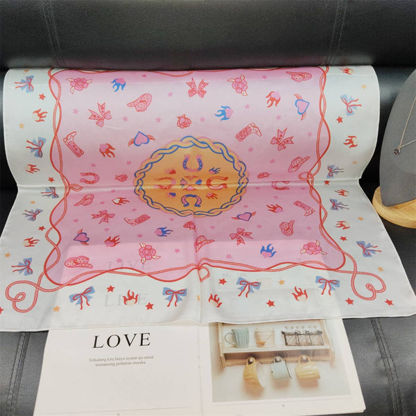 Pink heart cowgirl theme Bandana Square scarf -27.5 inches: Cowgirl - Lulu Bella Boutique