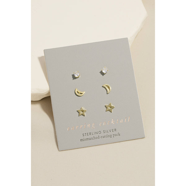 Star Moon Stud Earring Set: GZ - Lulu Bella Boutique