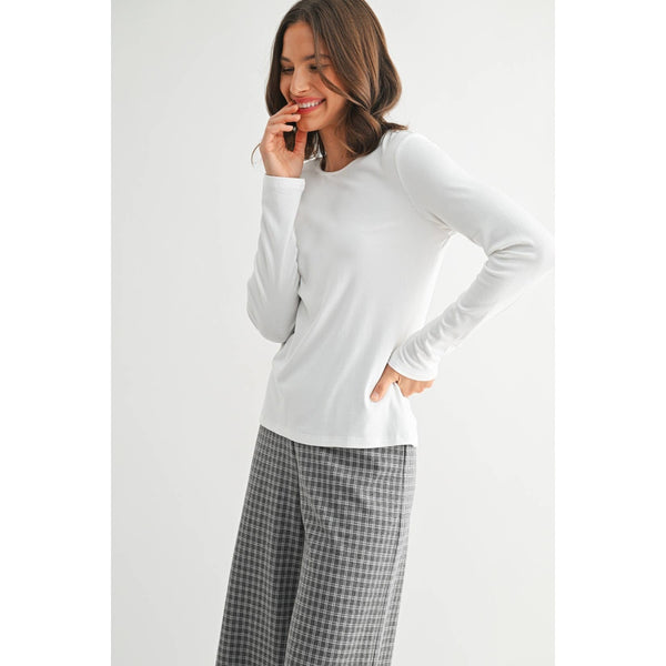ROUND NECK LONG SLEEVE KNIT TOP: Ivory / S-M-L(2-2-2) - Lulu Bella Boutique