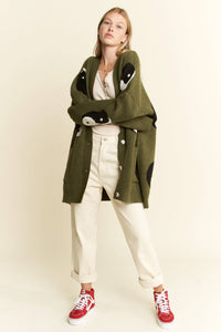 OVER SIZED YIN YANG CARDIGAN: OLIVE / S/M - Lulu Bella Boutique
